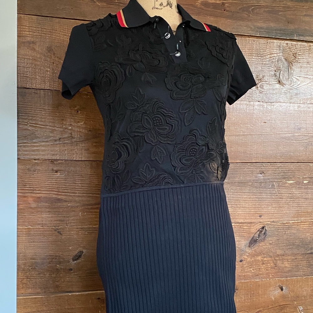 COACH Black Rose Lace Sweater Dress